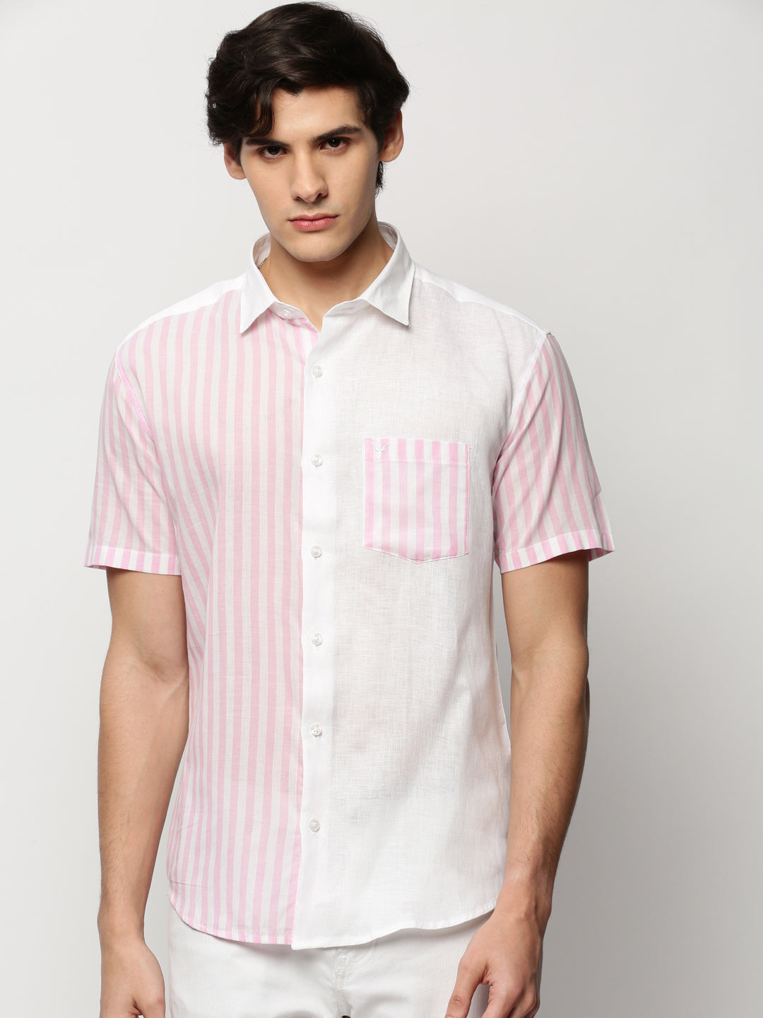 Men White Striped Casual Casual Shirts