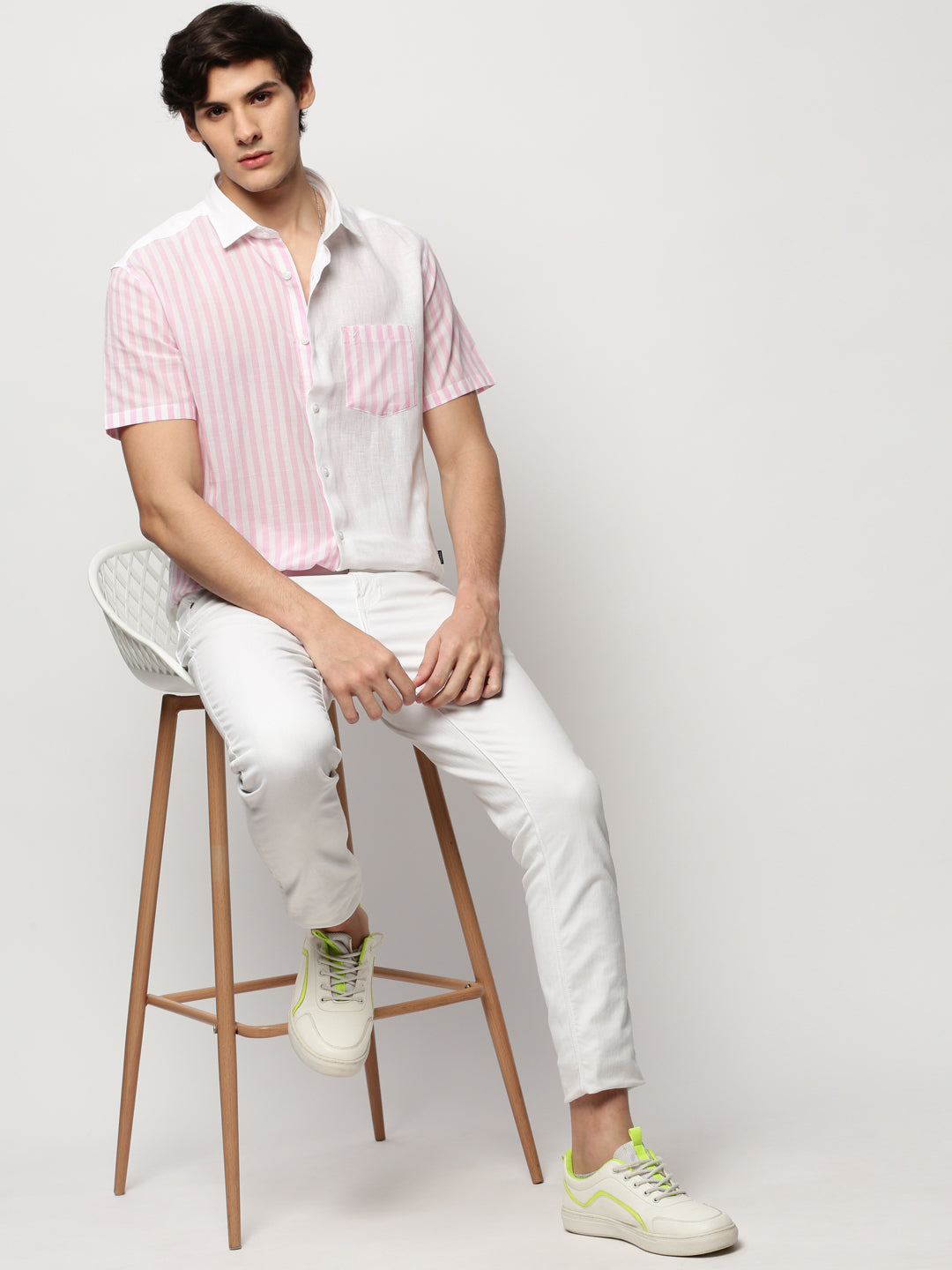 Men White Striped Casual Casual Shirts