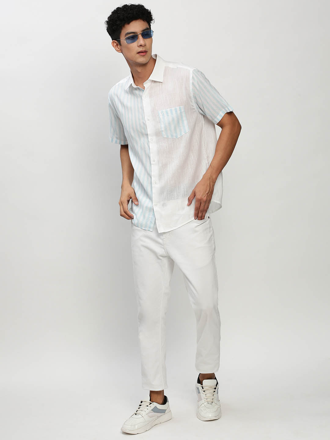 Men White Striped Casual Casual Shirts