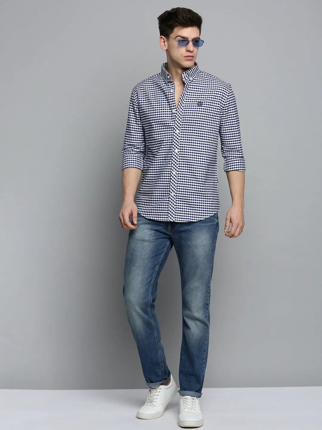 Men's White Checked Casual Shirt