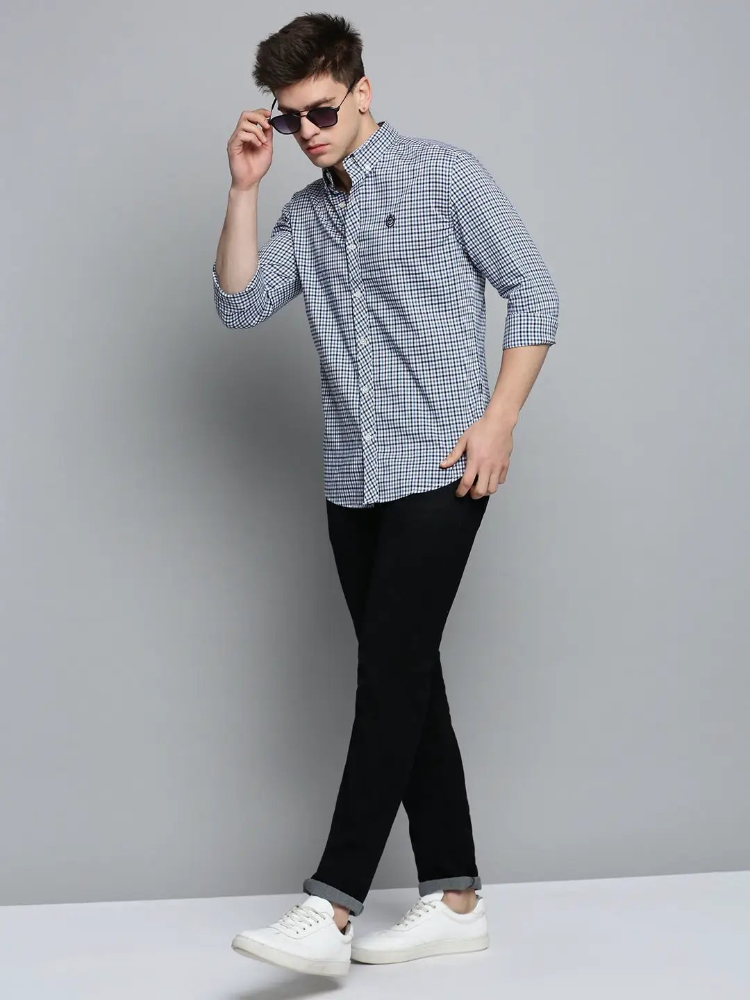 Men's White Checked Casual Shirt