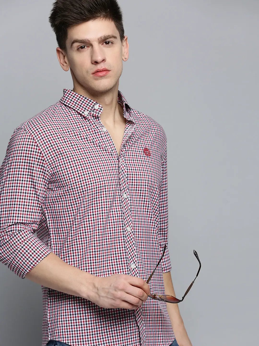 Men's White Checked Casual Shirt