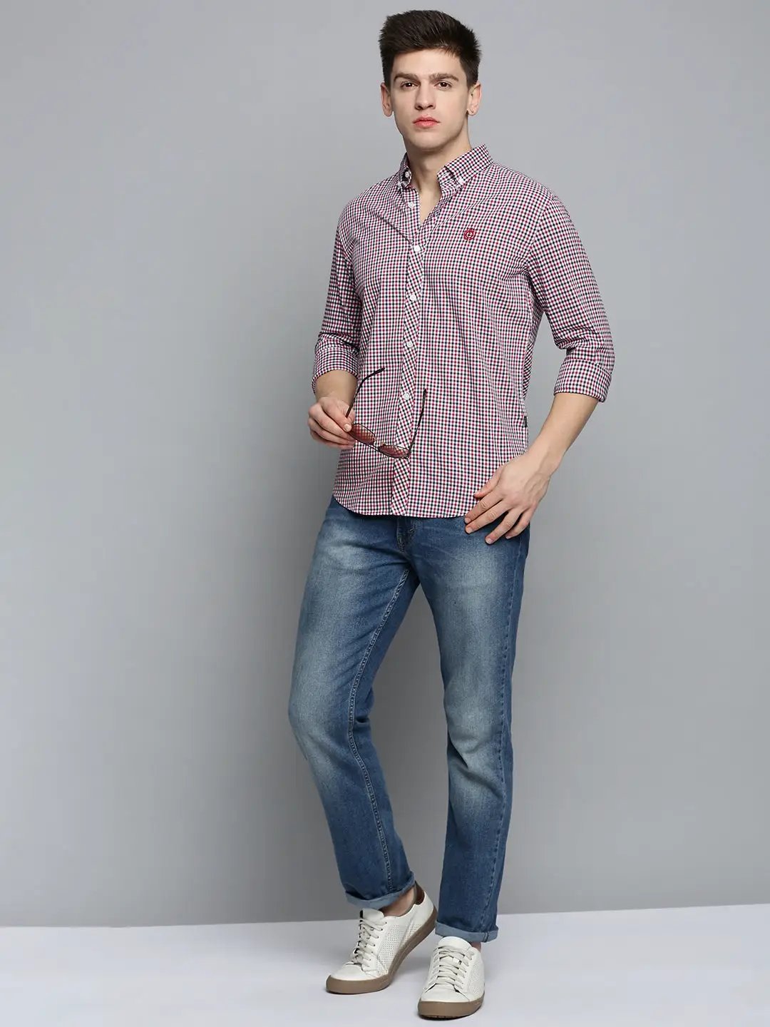 Men's White Checked Casual Shirt