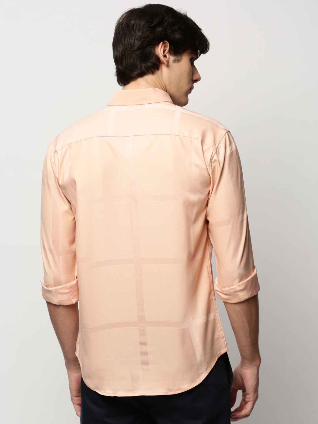 Men Peach Checked Casual Casual Shirts