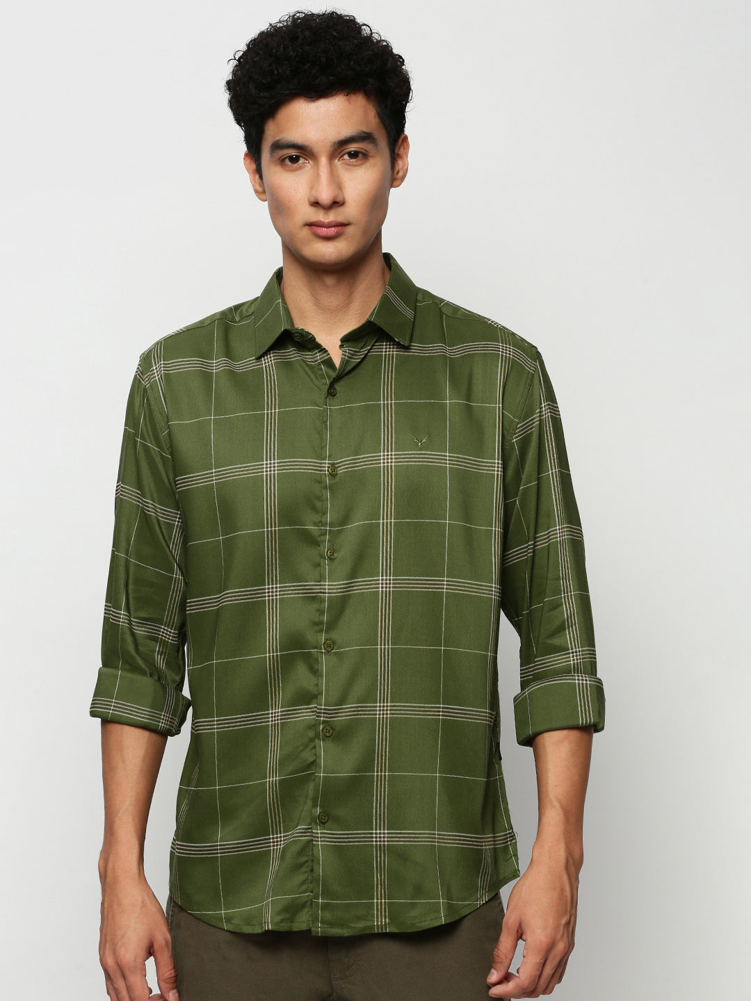 Men Green Checked Casual Casual Shirts