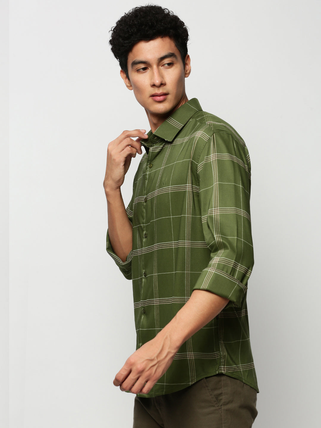 Men Green Checked Casual Casual Shirts