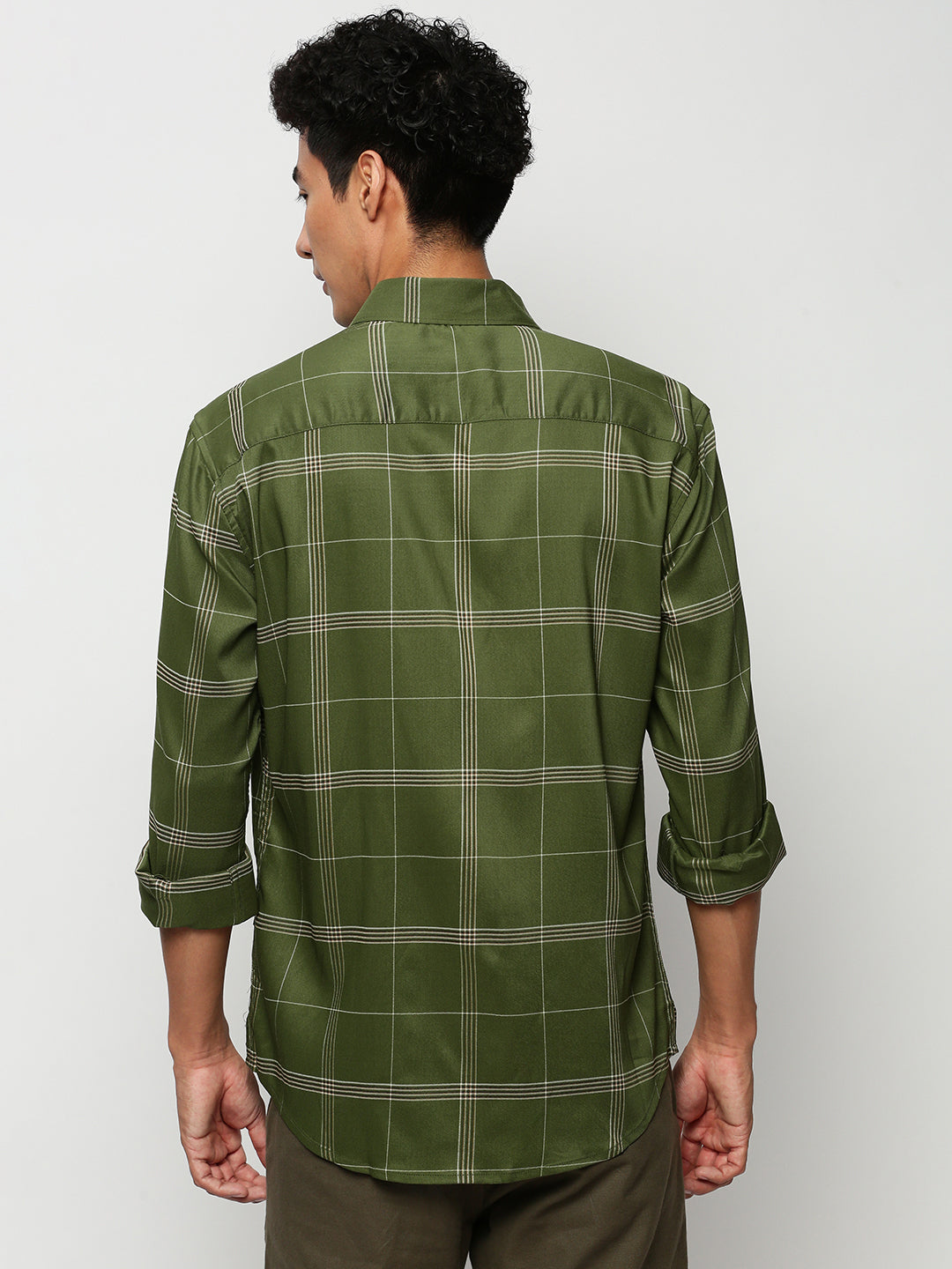 Men Green Checked Casual Casual Shirts