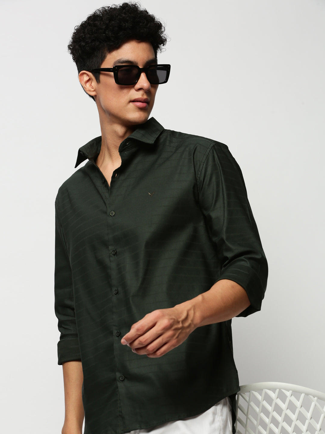 Men Green Striped Casual Casual Shirts