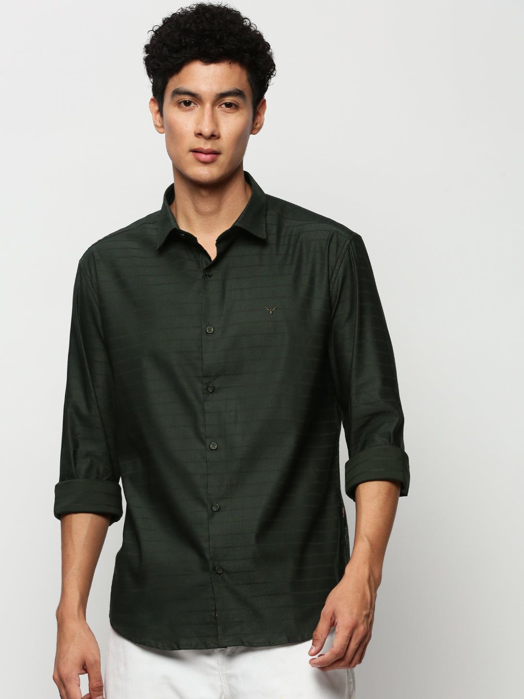 Men Green Striped Casual Casual Shirts