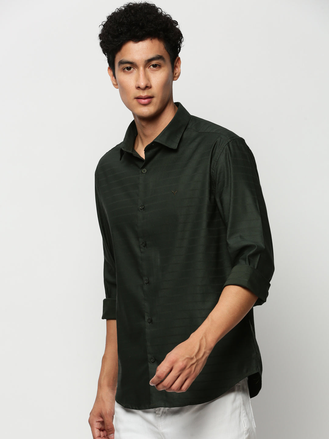 Men Green Striped Casual Casual Shirts