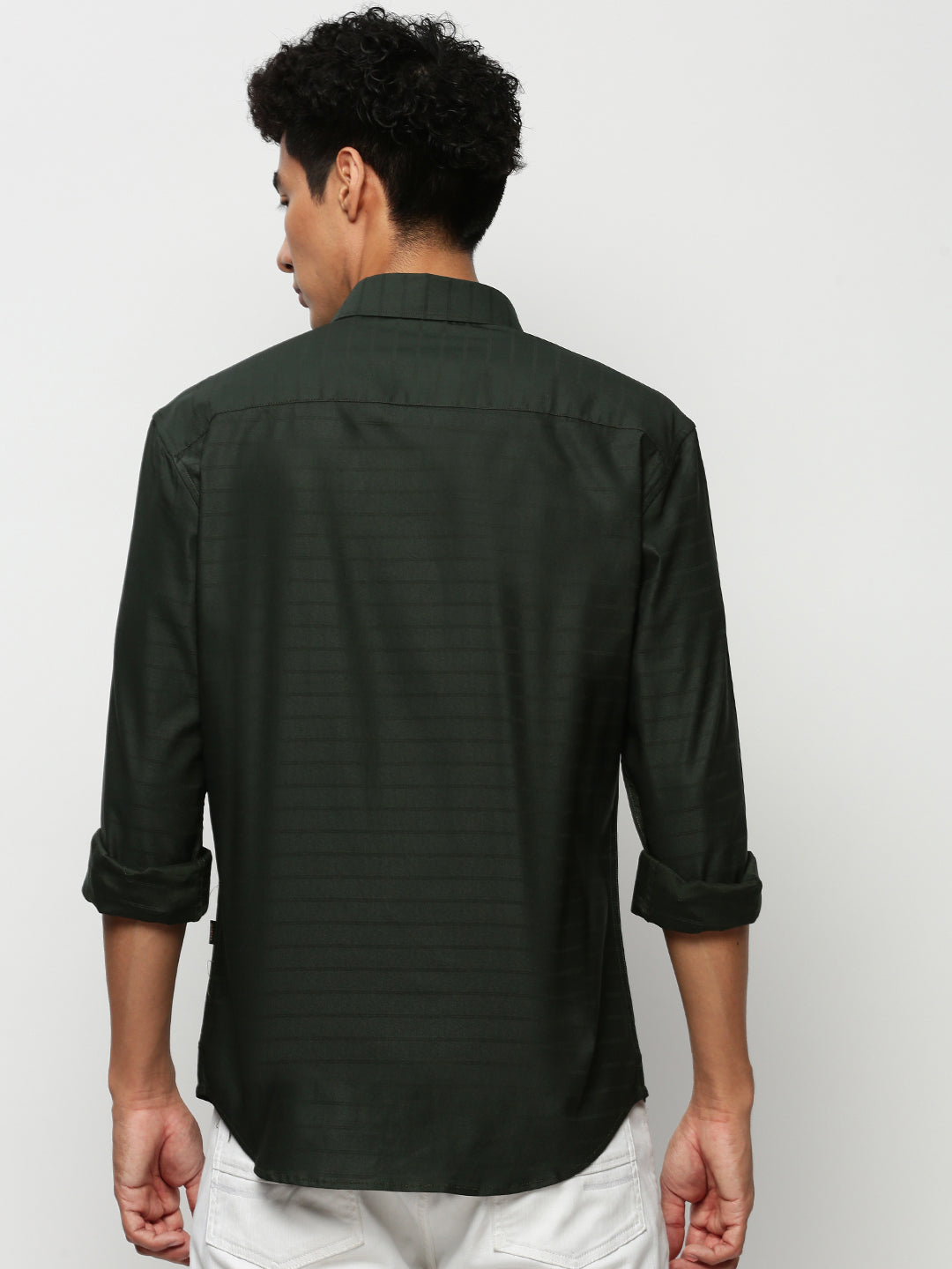 Men Green Striped Casual Casual Shirts