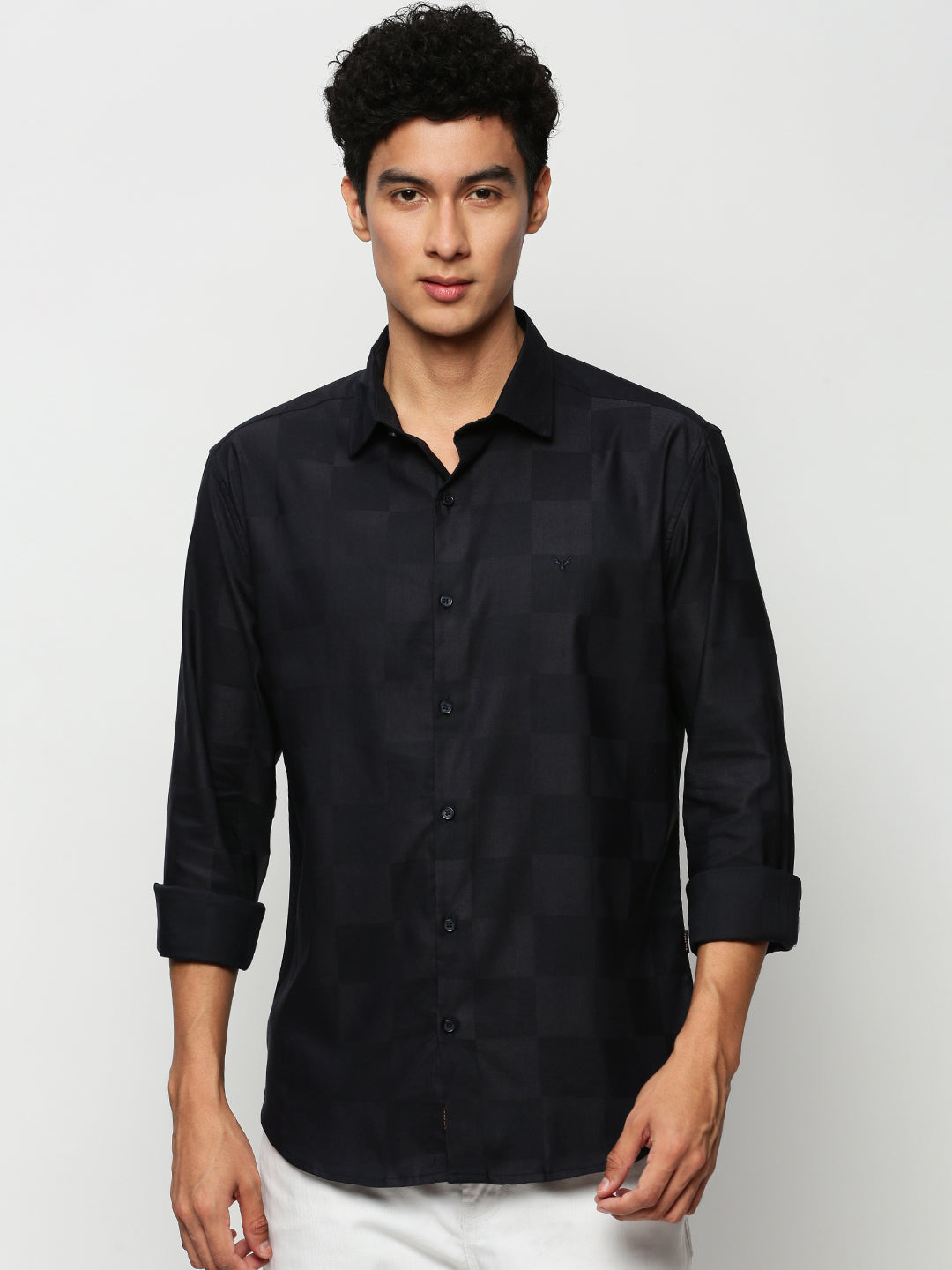 Men Navy Checked Casual Casual Shirts