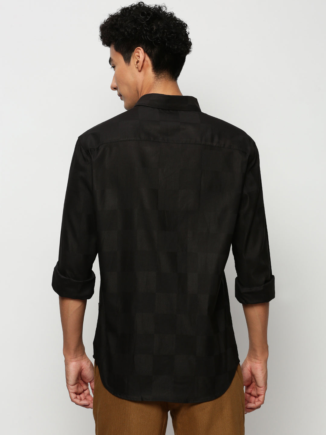 Men Black Checked Casual Casual Shirts