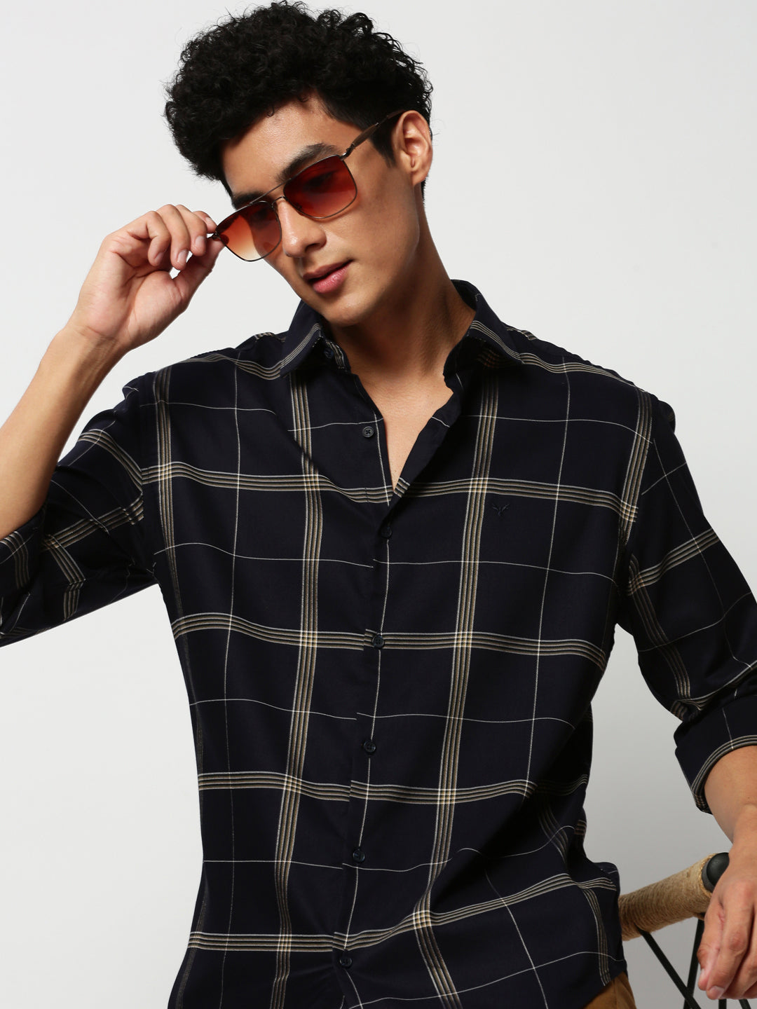 Men Navy Checked Casual Casual Shirts