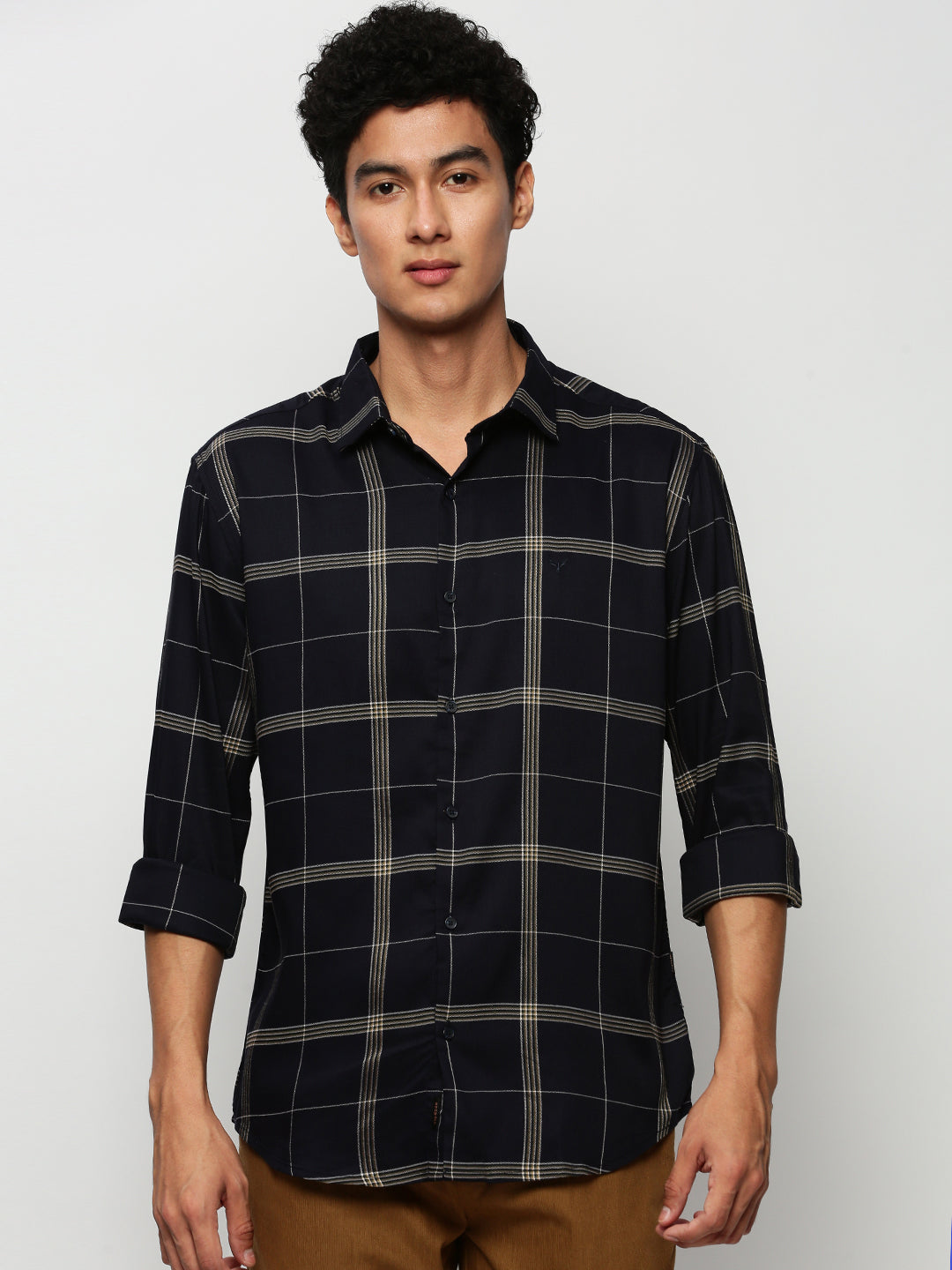 Men Navy Checked Casual Casual Shirts