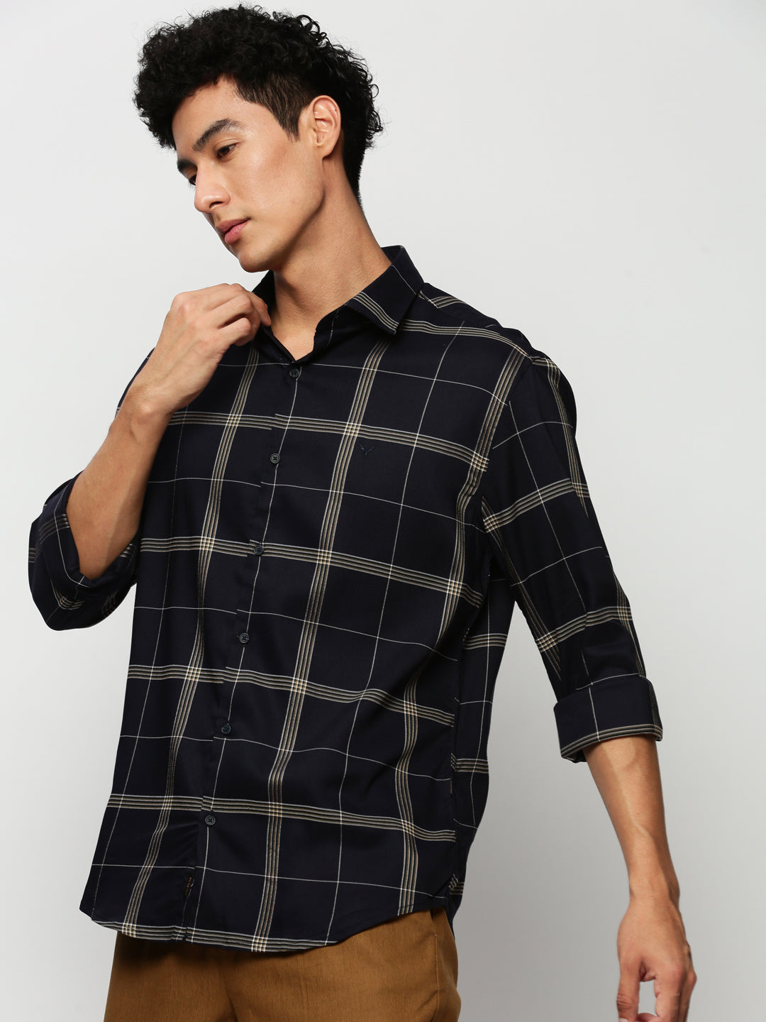 Men Navy Checked Casual Casual Shirts