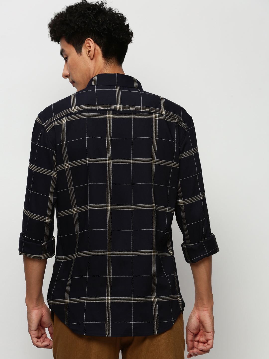 Men Navy Checked Casual Casual Shirts