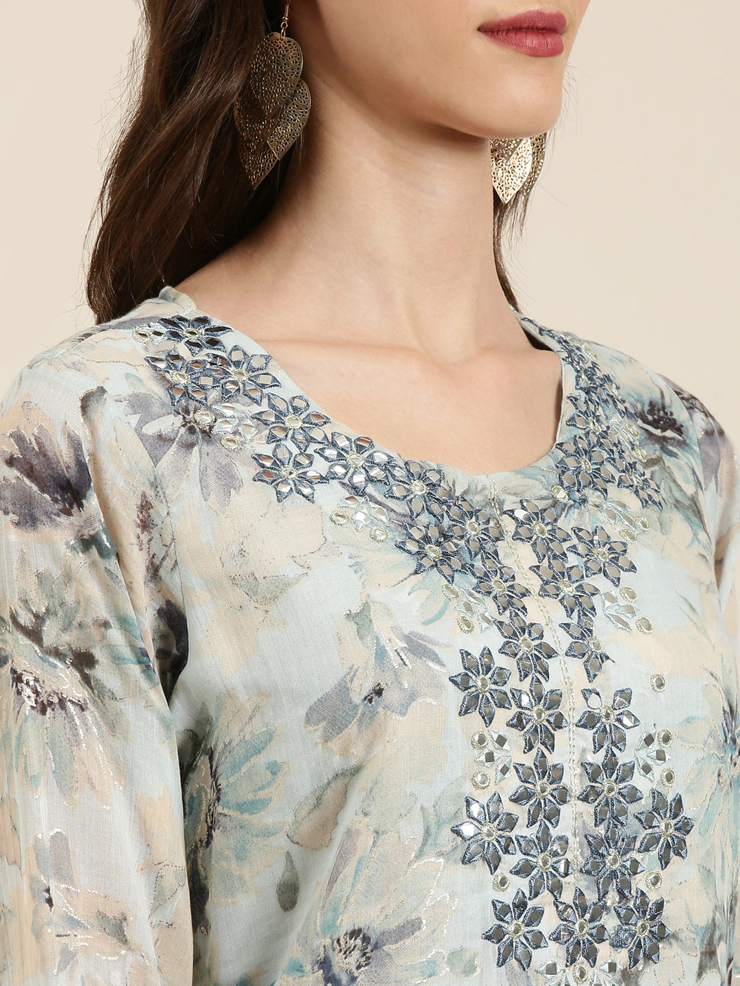 Women Blue Floral Kurta Set