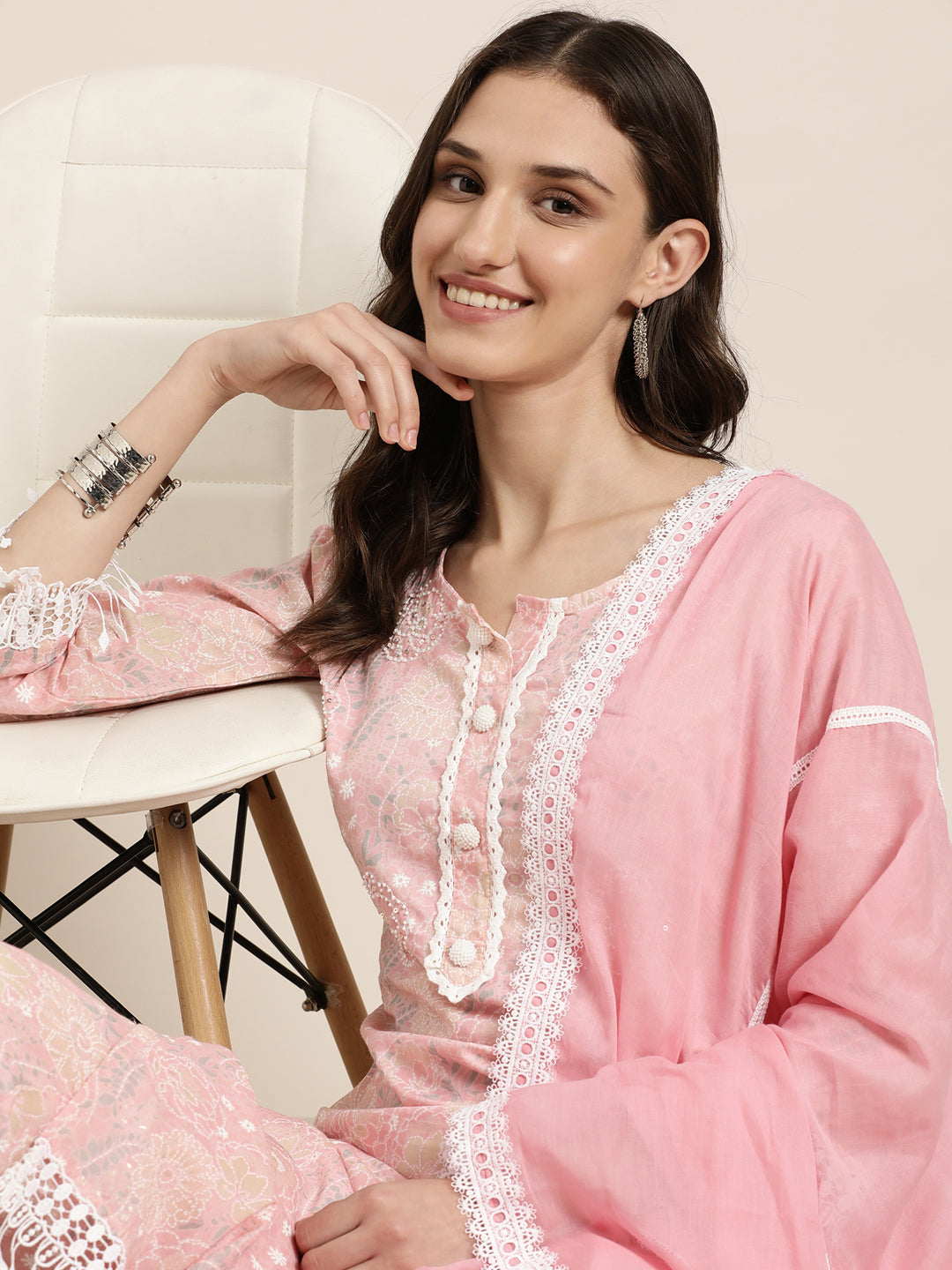 Women Pink Floral Kurta Set