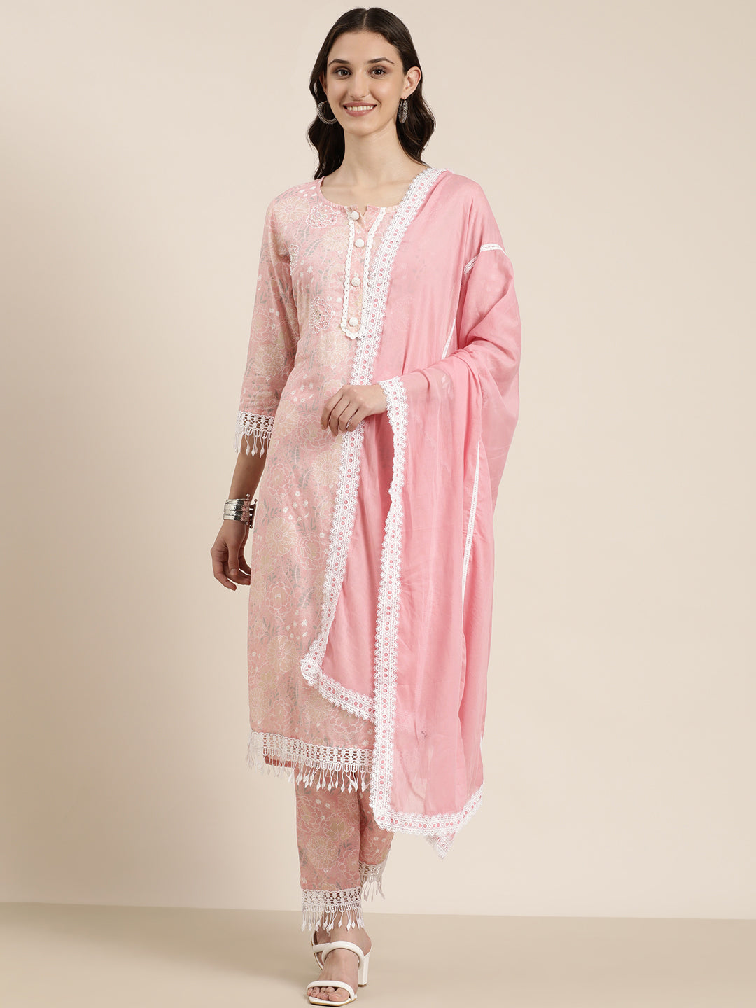 Women Pink Floral Kurta Set