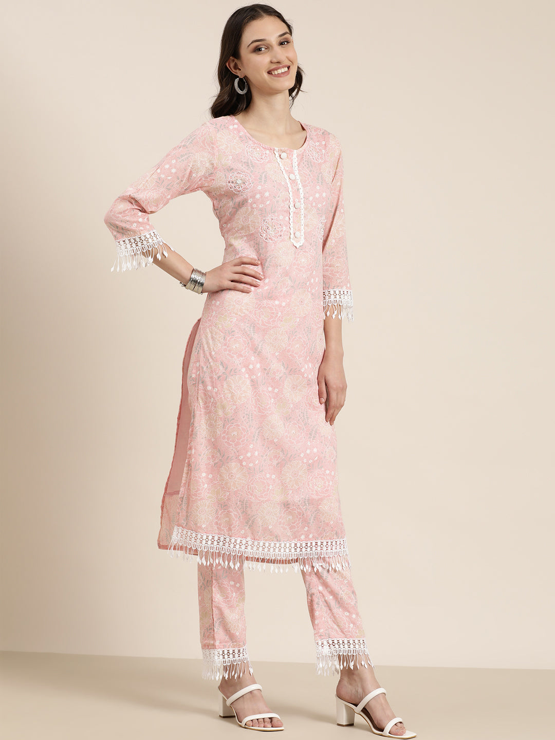 Women Pink Floral Kurta Set