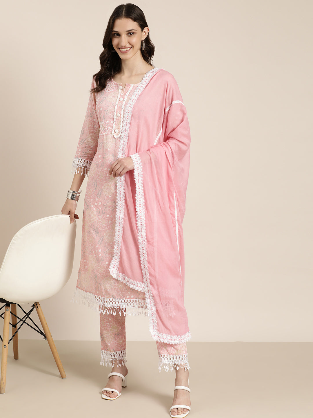 Women Pink Floral Kurta Set