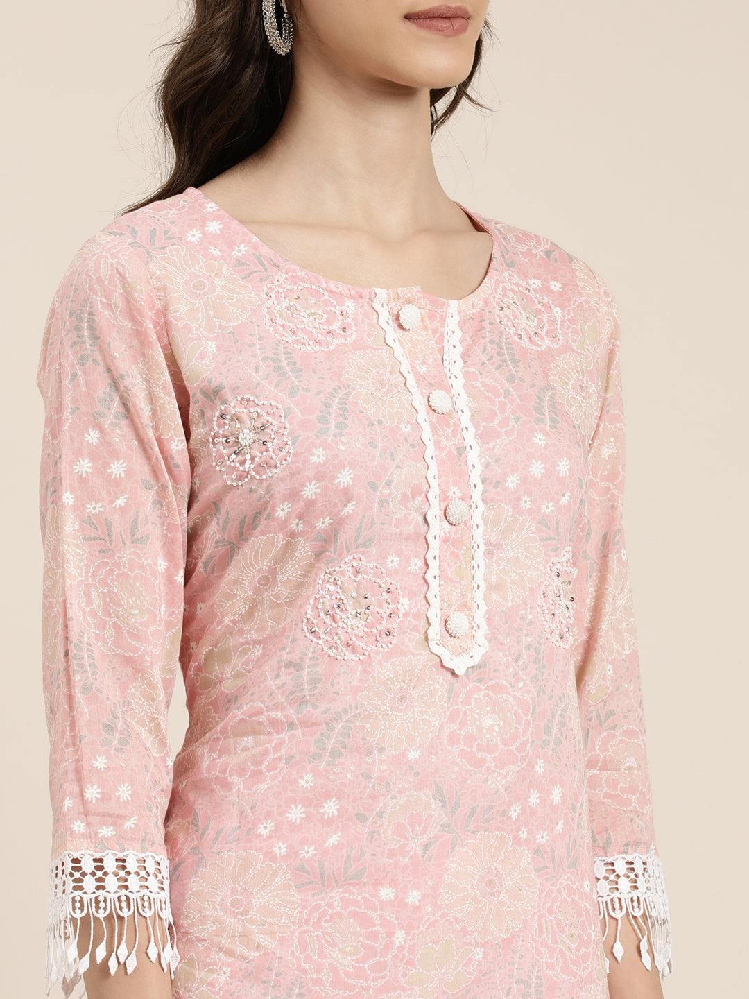 Women Pink Floral Kurta Set