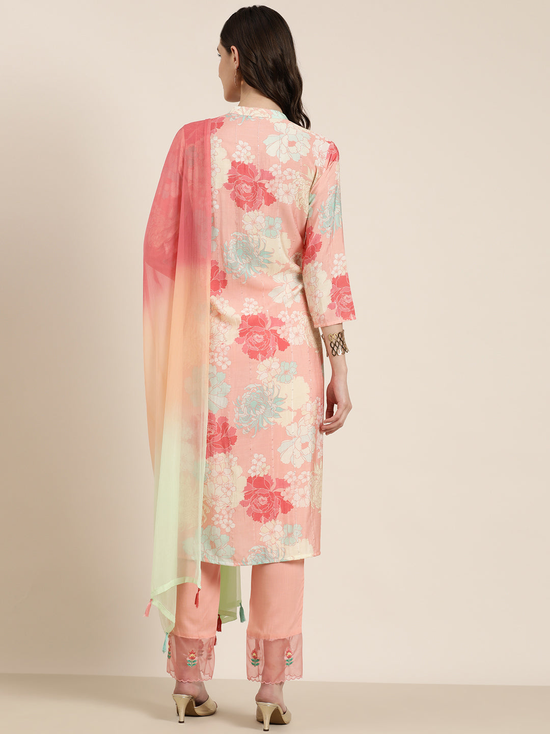 Women Peach Floral Kurta Set