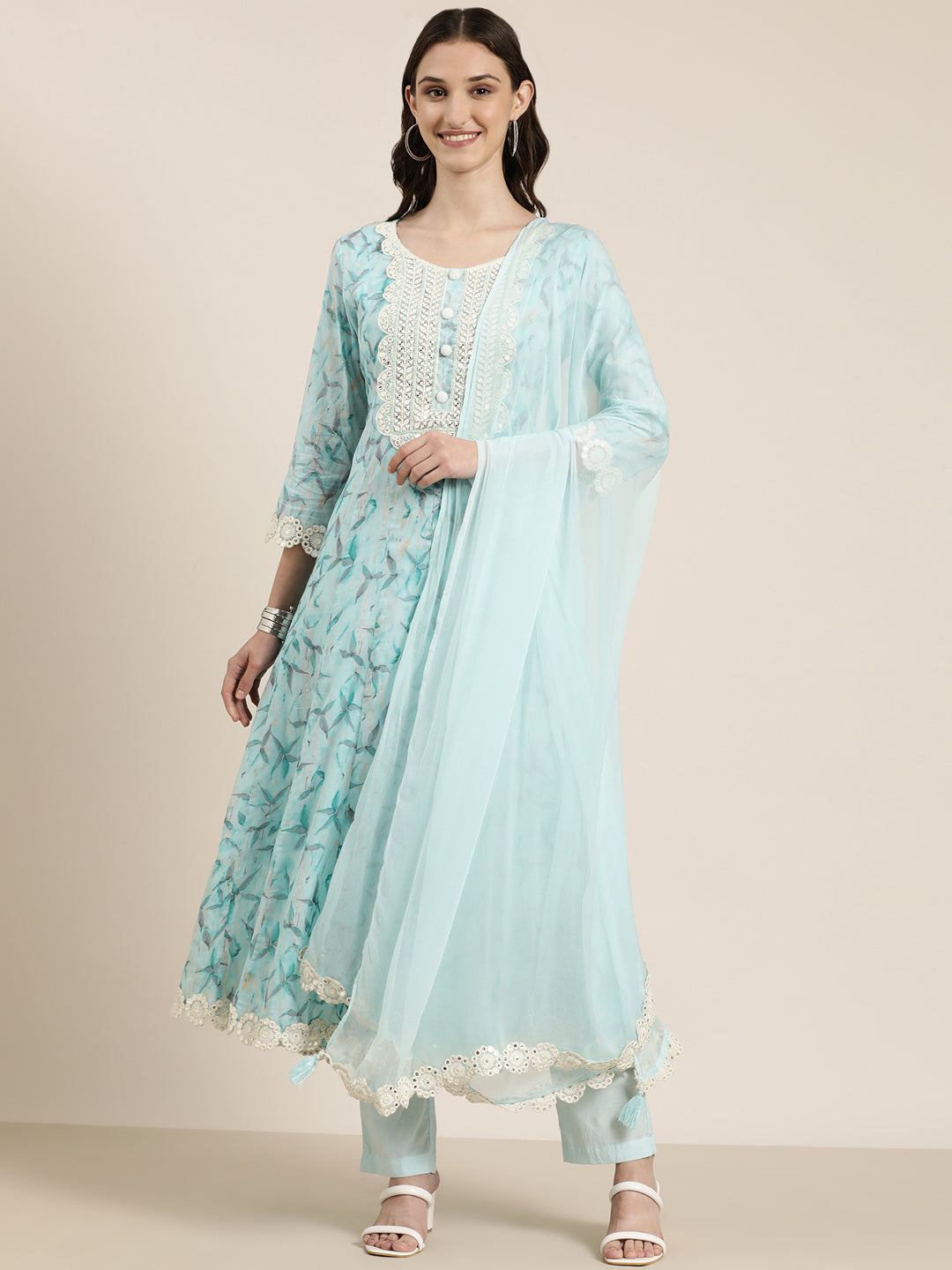 Women Turquoise Blue Floral Kurta Set