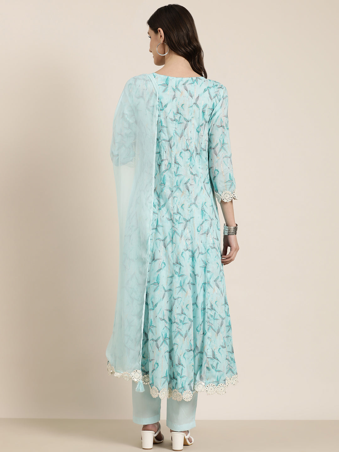 Women Turquoise Blue Floral Kurta Set