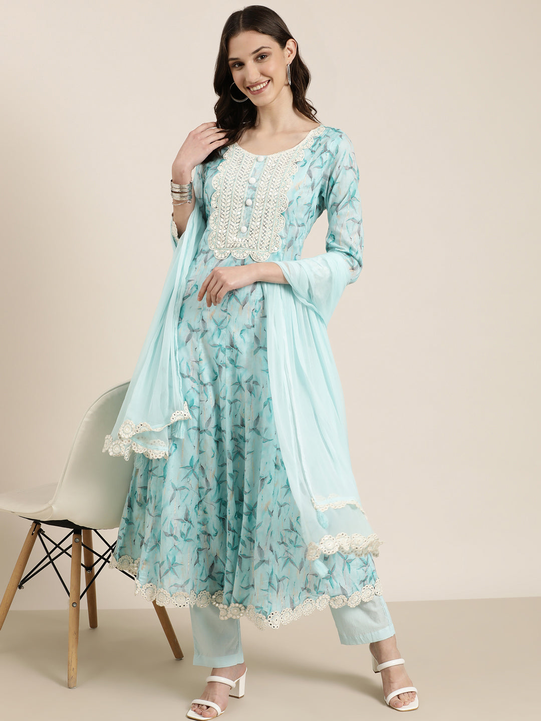 Women Turquoise Blue Floral Kurta Set