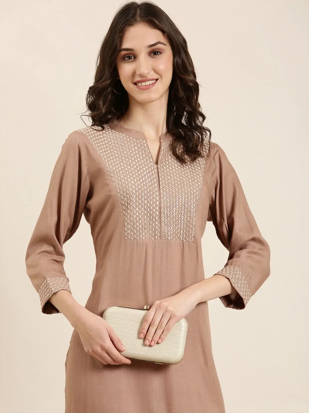 Women's Mauve Solid Straight Kurta