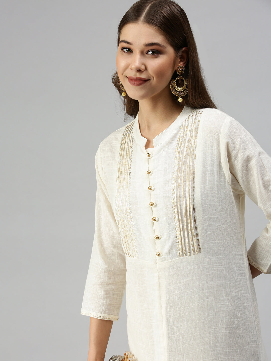 Women's White Solid Straight Kurta