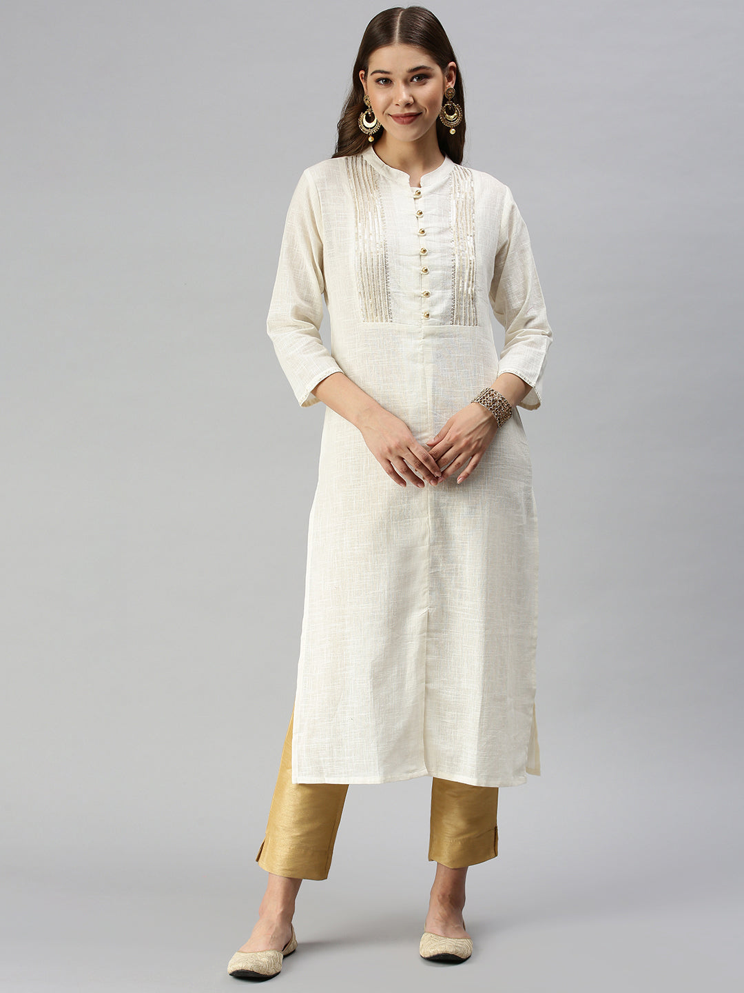 Women's White Solid Straight Kurta