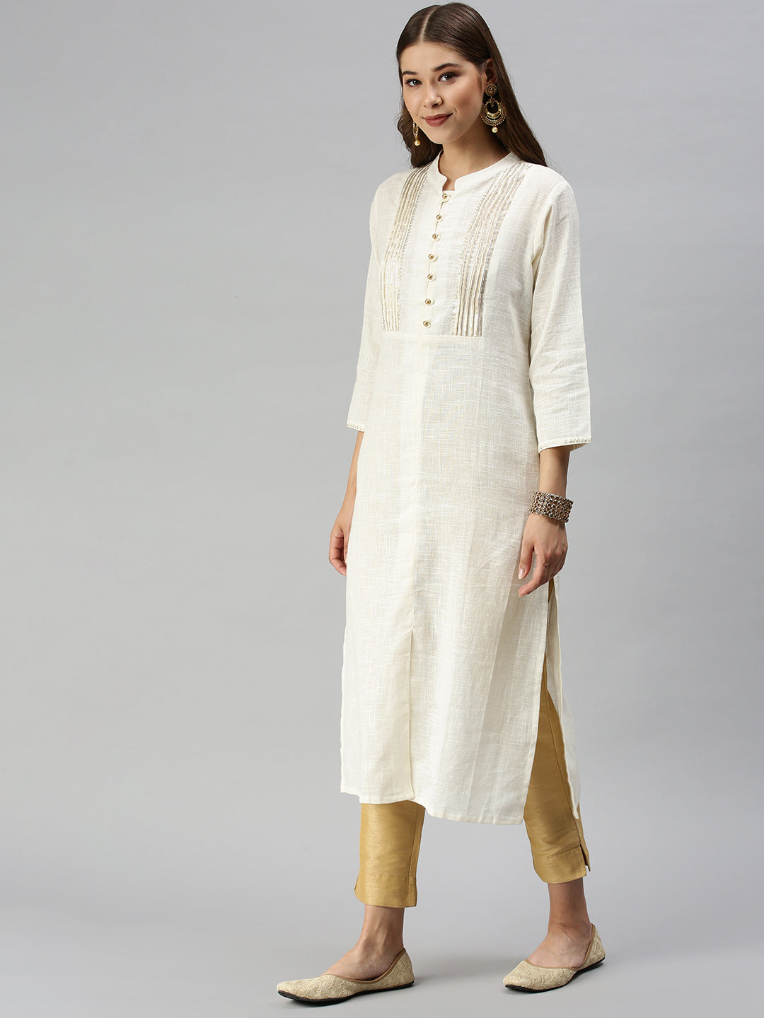 Women's White Solid Straight Kurta