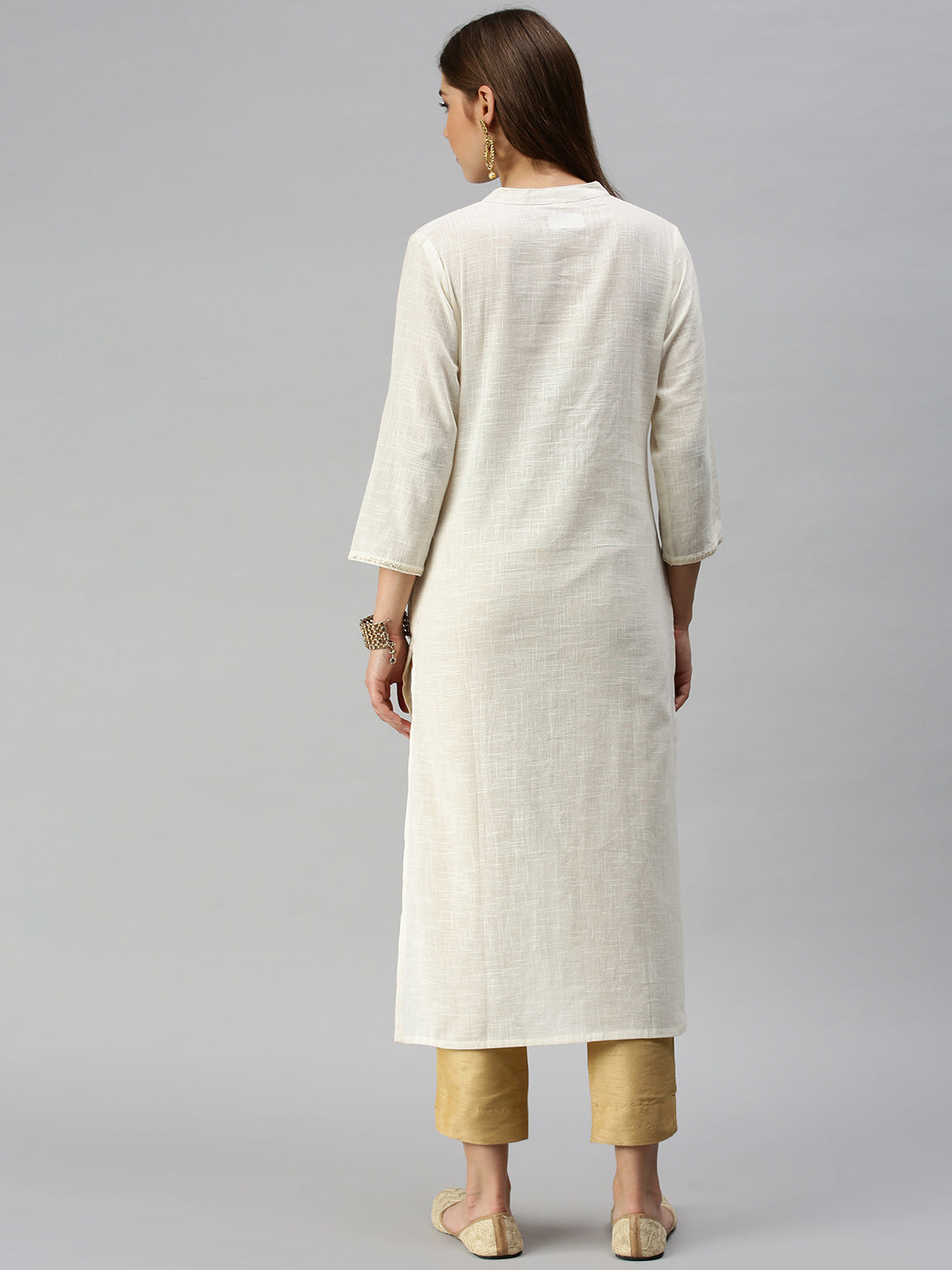 Women's White Solid Straight Kurta