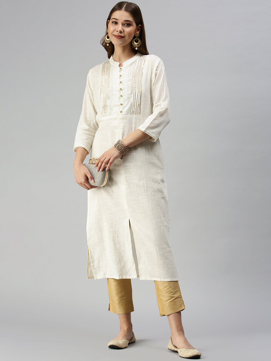 Women's White Solid Straight Kurta