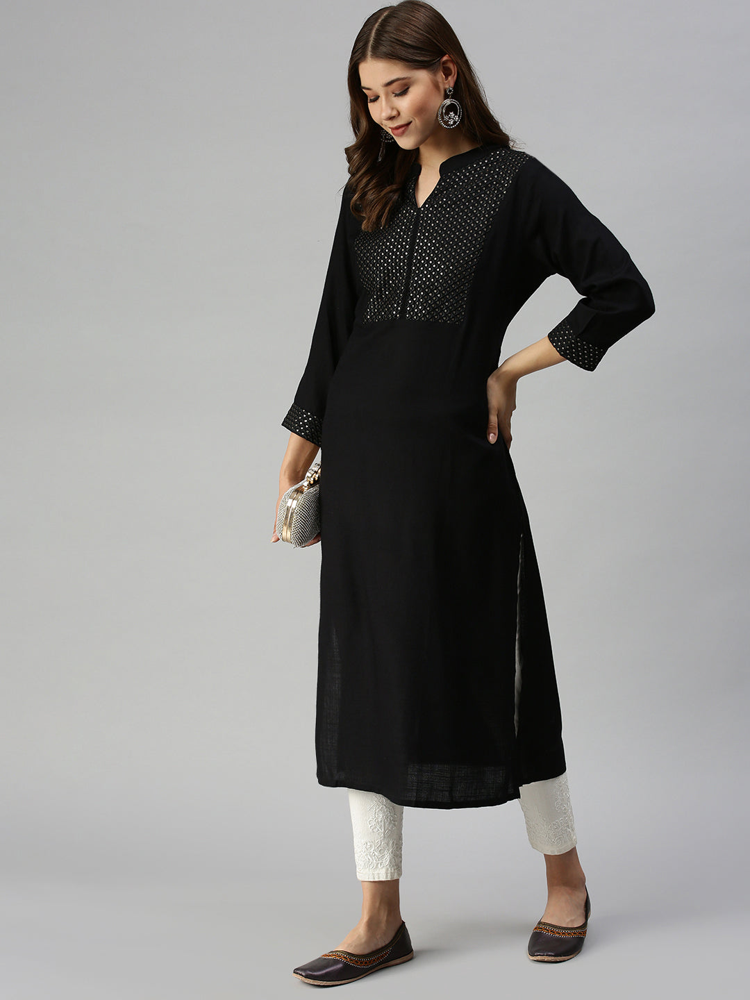 Women's Black Solid Straight Kurta