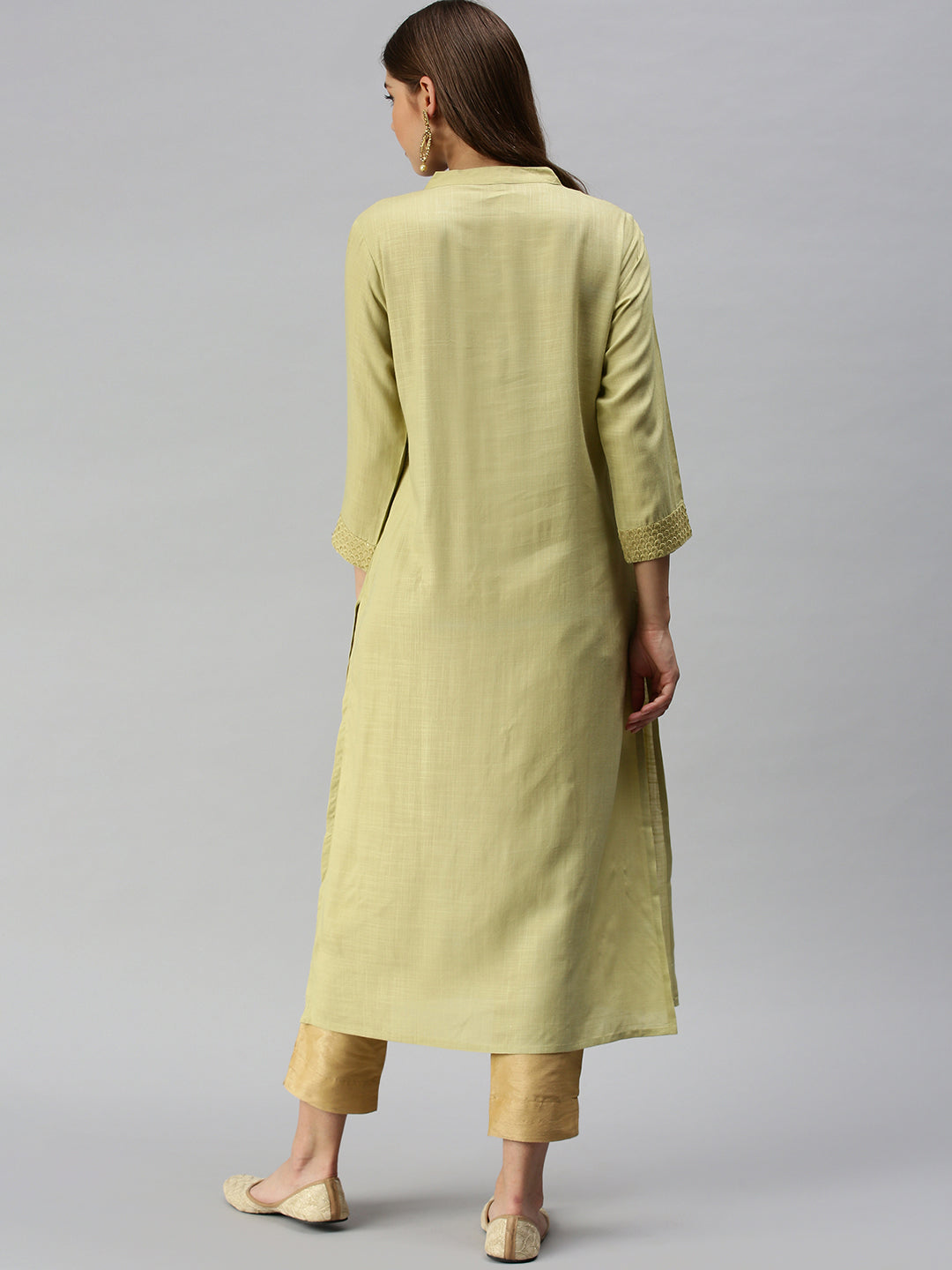 Women's Lime Green Solid Straight Kurta