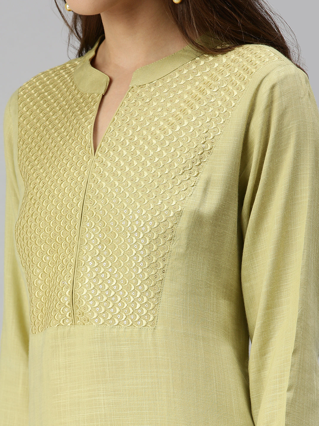 Women's Lime Green Solid Straight Kurta