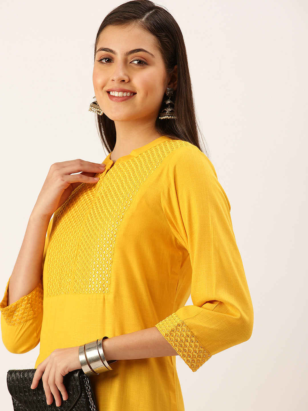 Women's Yellow Solid Straight Kurta