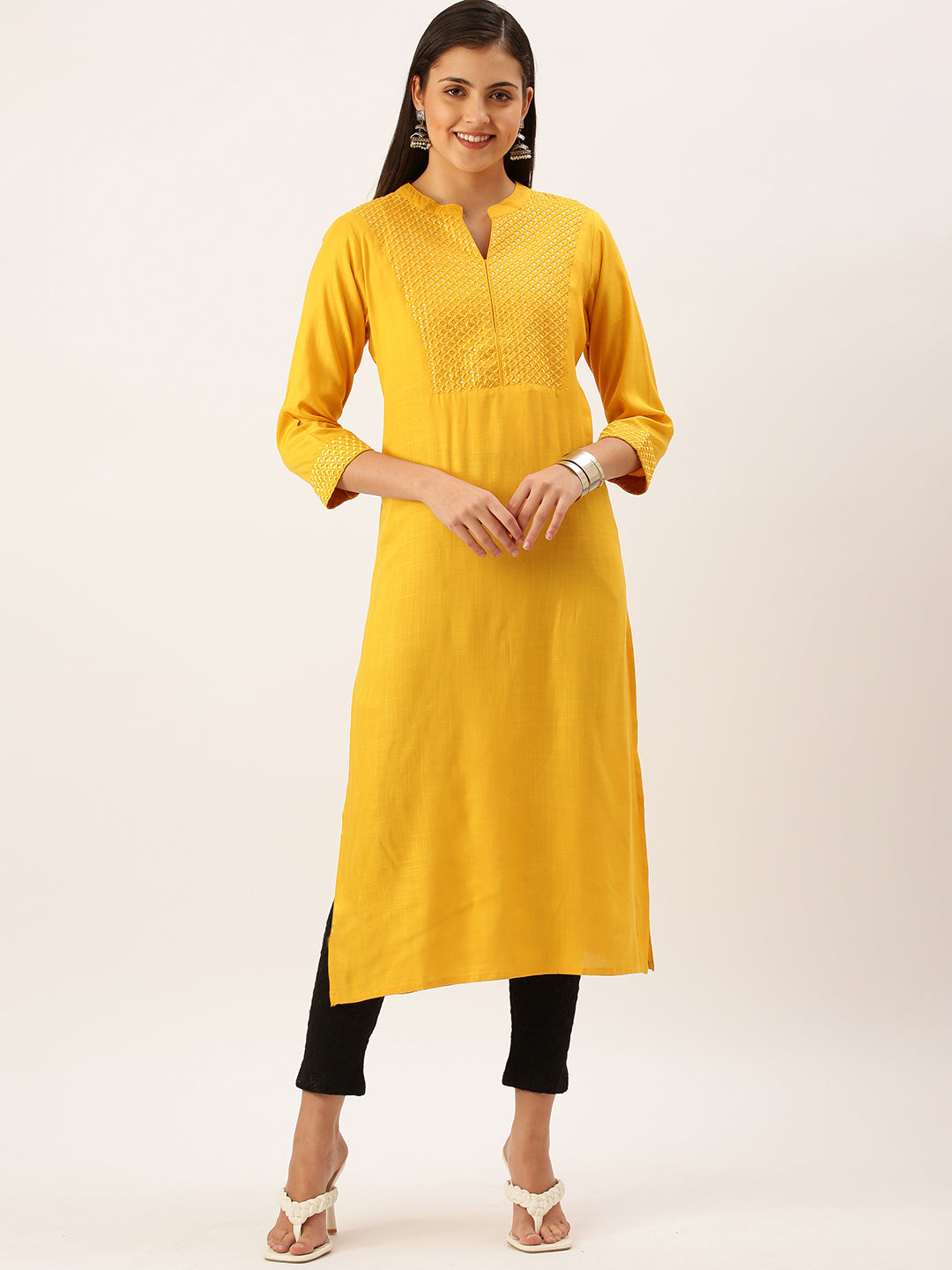 Women's Yellow Solid Straight Kurta