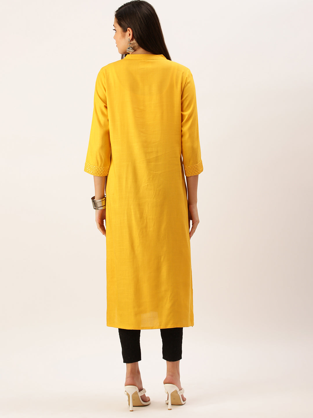 Women's Yellow Solid Straight Kurta