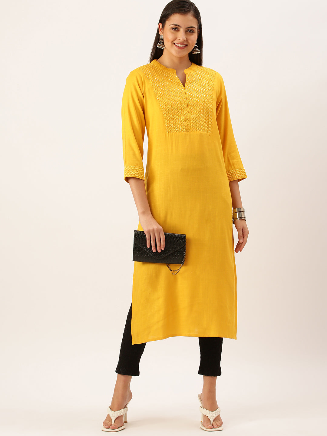 Women's Yellow Solid Straight Kurta