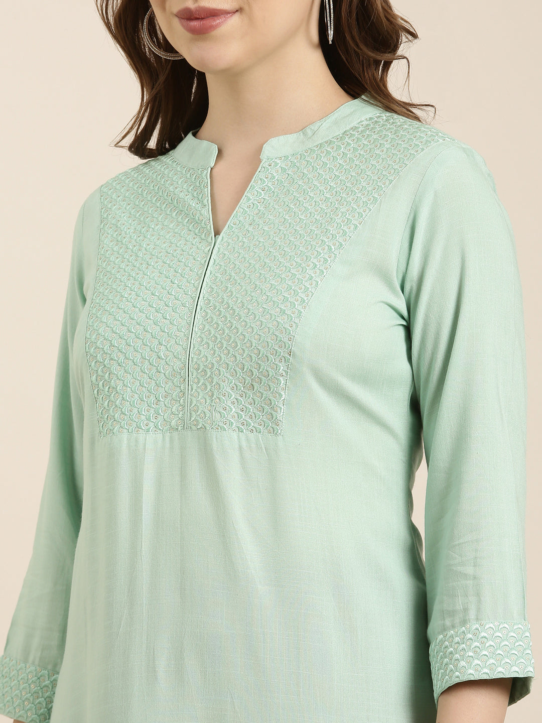 Women Straight Sea Green Solid Kurta