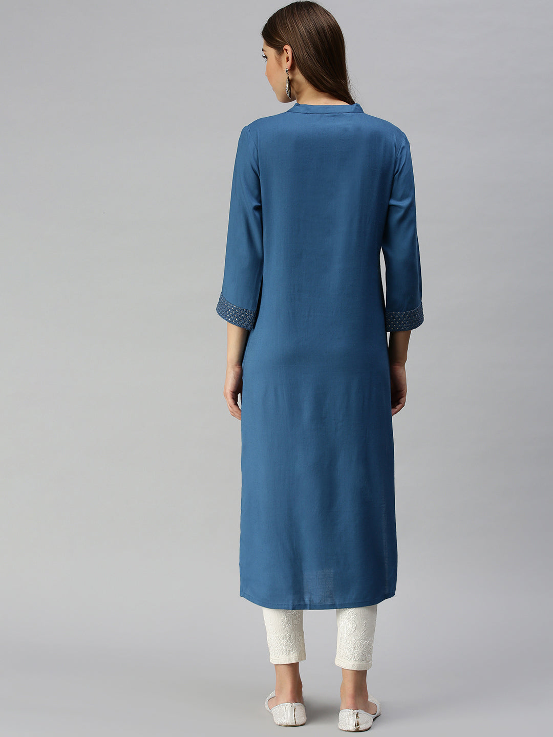 Women's Blue Solid Straight Kurta