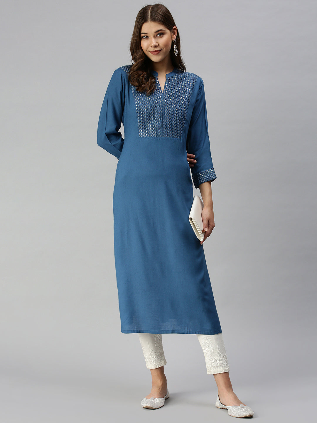 Women's Blue Solid Straight Kurta