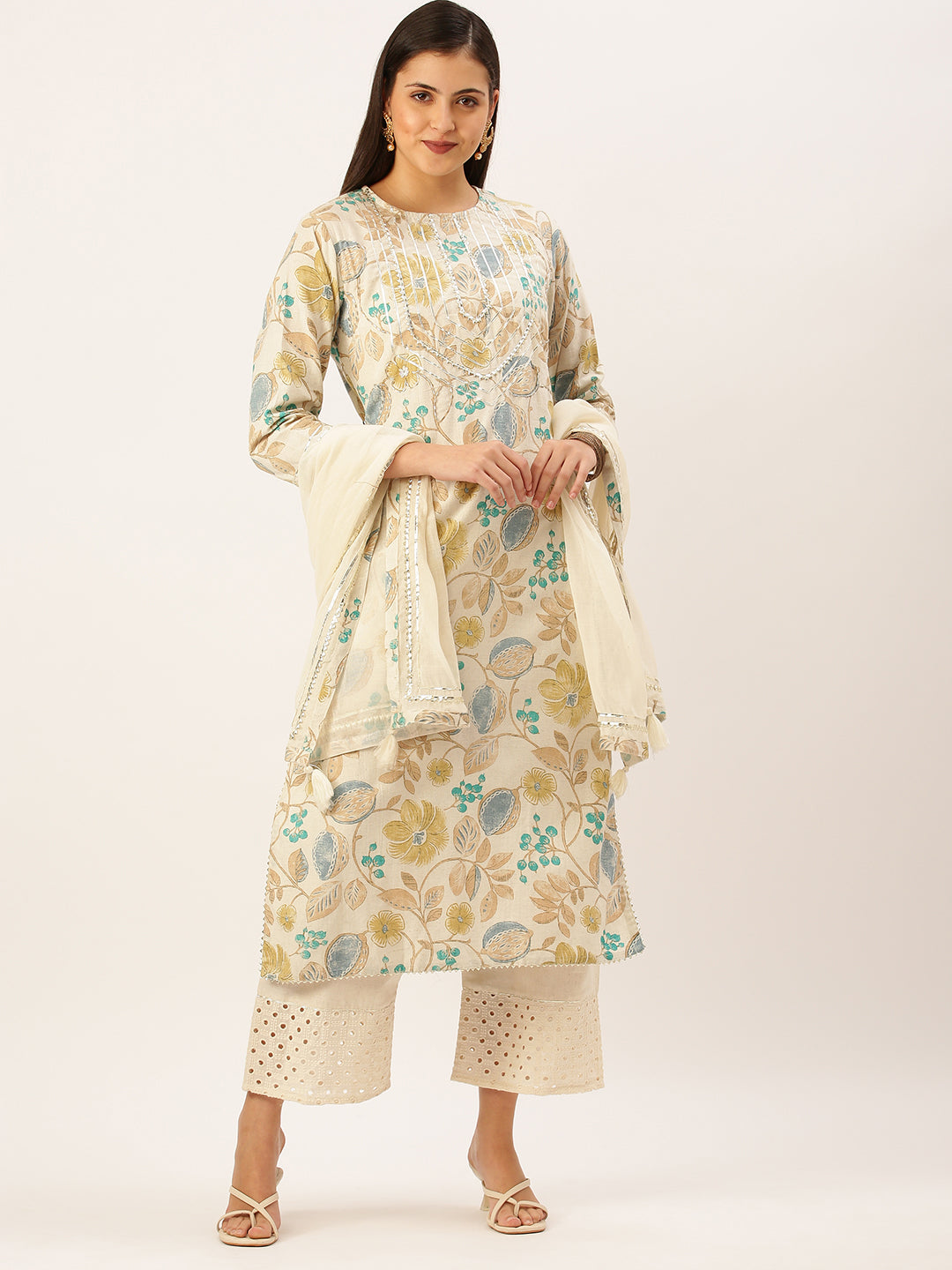 Women's Off White Printed Kurta Set