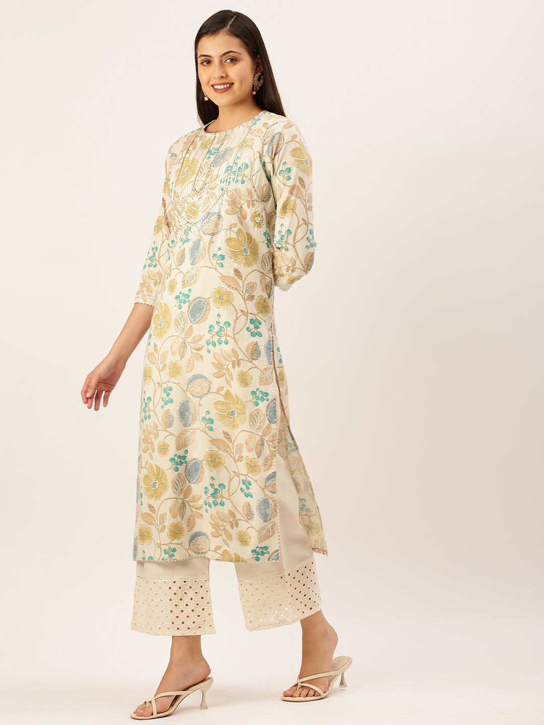 Women's Off White Printed Kurta Set