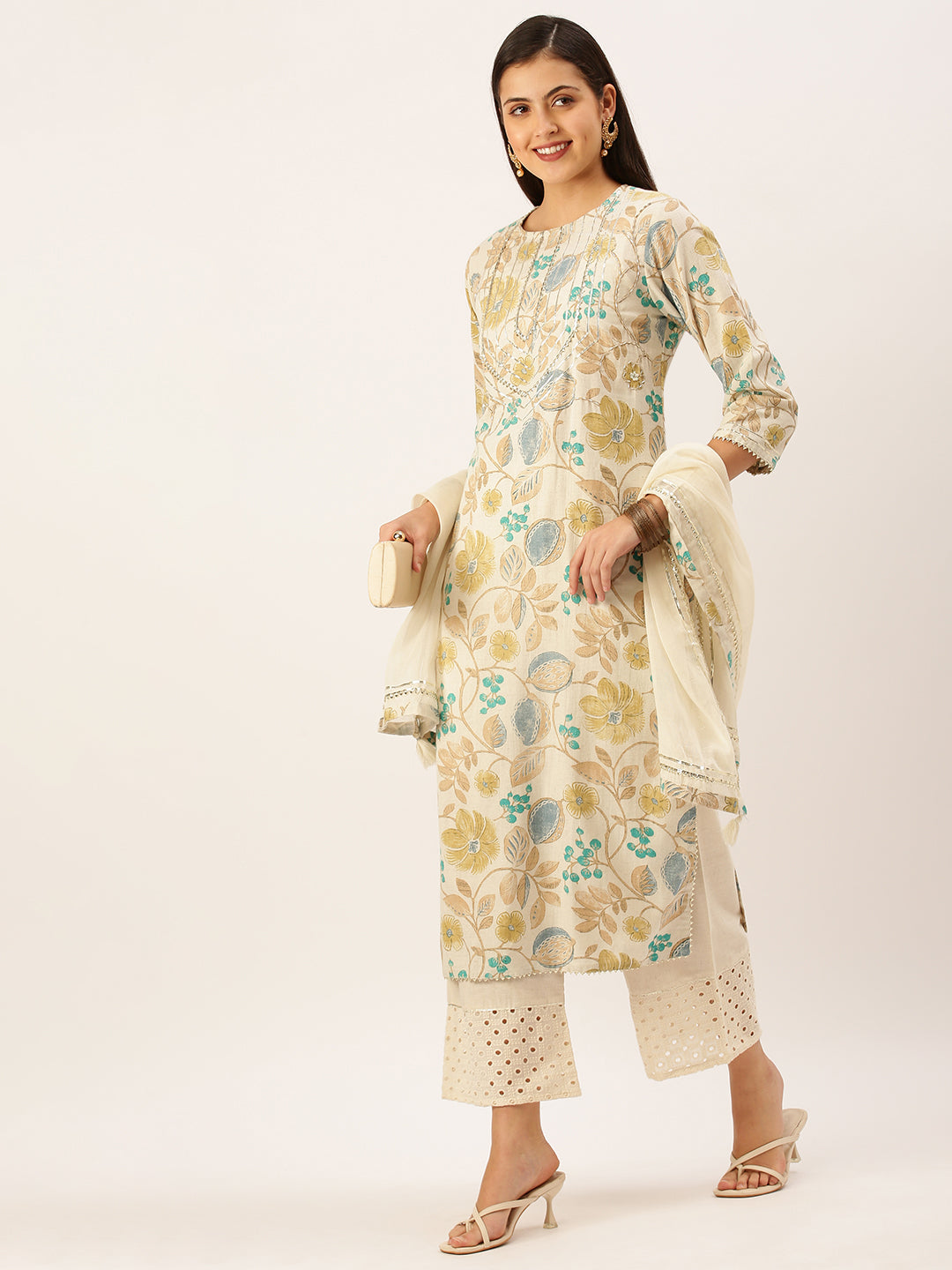 Women's Off White Printed Kurta Set